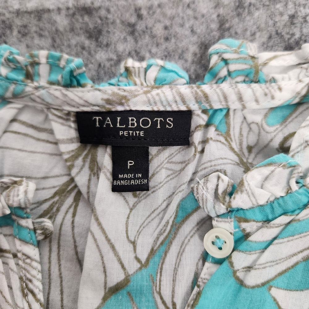 Talbots Petite Floral Shirt Women P Blue White Leaf Print Sleeveless Top Button - Picture 3 of 6